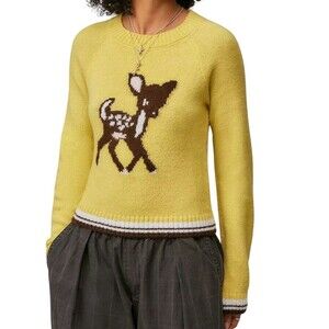 Urban Outfitters UO Yellow Oh Deer Jumper Sweater Top Yellow Brown XS?